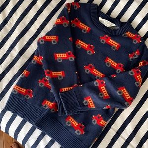 H&M Toddler Boy Cotton Navy Blue Fire Truck Sweater size 3/4T